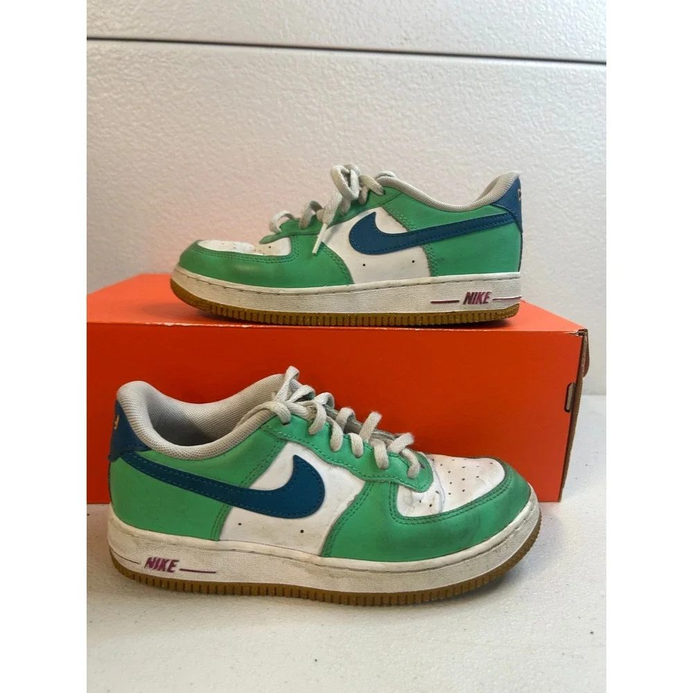 Nike Air Force 1 Low Kids Green White Blue  Sneakers Size 2.5Y #2185
